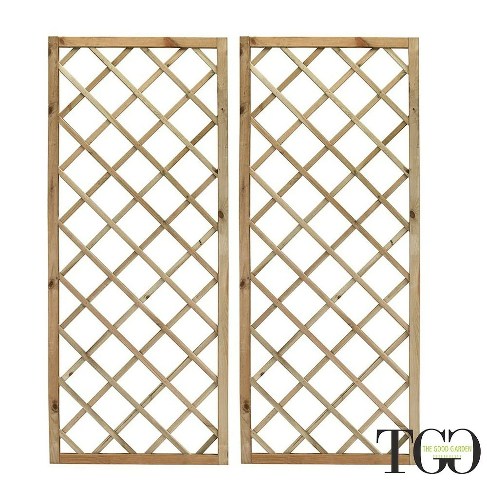 Lot de 2 grilles en bois Aponi maille diagonale 60 x 180 cm couleur naturelle