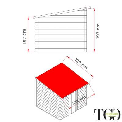 Abri en bois 2x1 m avec porte à double vitrage et abri pour outils