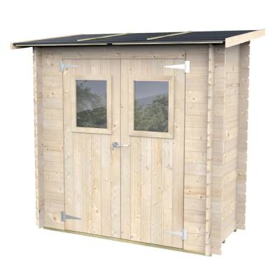 Abri en bois 2x1 m avec porte à double vitrage et abri pour outils