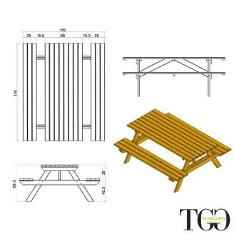 Happytime Banc en bois 25 mm Table de pique-nique Ensemble de jardin à bière pour jardin et terrasse 180 x 150 x 70 cm