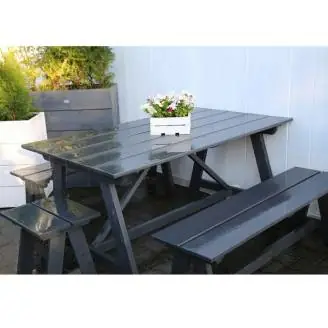 Ensemble de jardin et terrasse Table + 2 bancs Ale en bois gris anthracite.