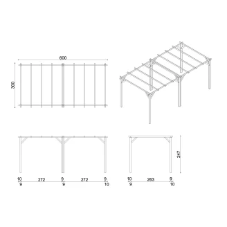 Pergola en bois 3x3 pour extérieur et jardins en pin massif imprégné en autoclave