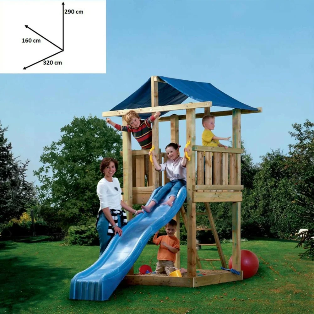 Ensemble de jeux de jardin en bois avec toboggan et bac à sable Happy3