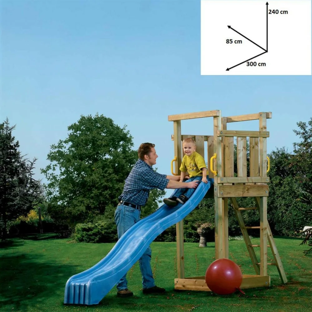 Ensemble de jeux de jardin en bois Happy4 avec toboggan