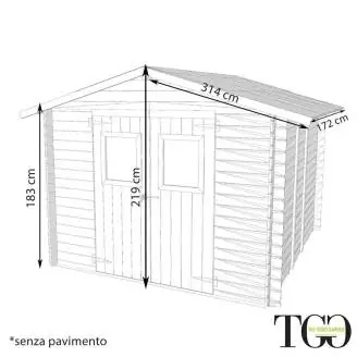 Maison de jardin en bois Carlotta 3x3 m avec porte à double fenêtre - PLANCHER EN OPTION