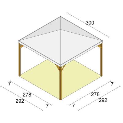 Tonnelle en bois Tooy 3x3 complète avec toile d'ombrage en PVC anti-grêle