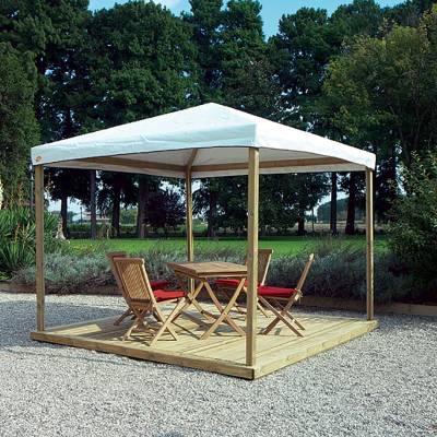 Tonnelle en bois Tooy 3x3 complète avec toile d'ombrage en PVC anti-grêle