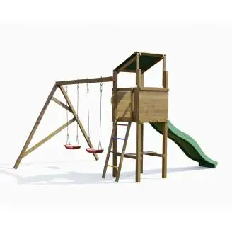 Parc jeux bois Swing TGG Play: toboggan et deux balançoires