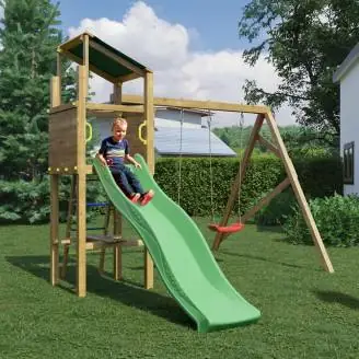 Parc jeux bois Swing TGG Play: toboggan et deux balançoires