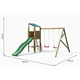 Parc jeux bois Swing TGG Play: toboggan et deux balançoires