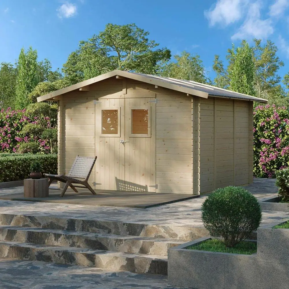 Maison de jardin en bois Carlotta 3x3 m avec porte à double fenêtre - PLANCHER EN OPTION