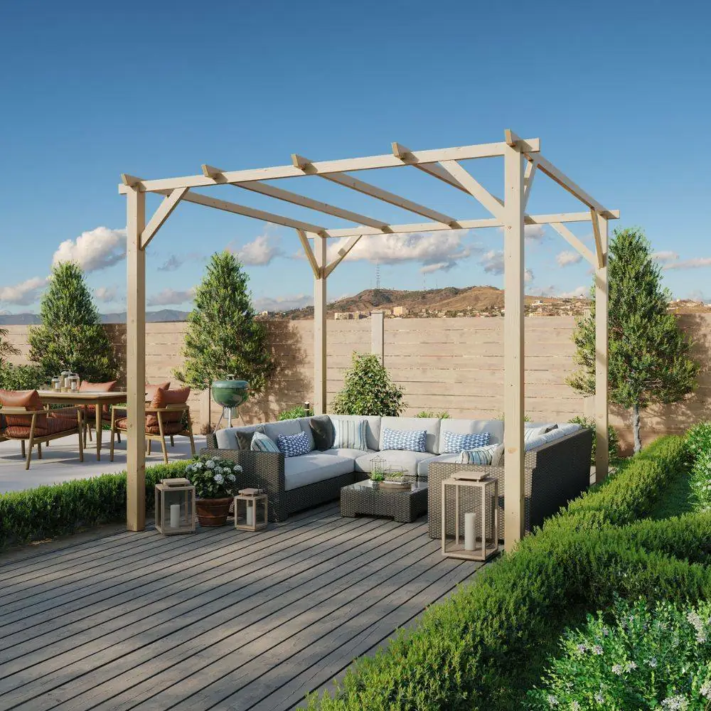 Pergola en bois 3x3 pour extérieur et jardins en pin massif imprégné en autoclave