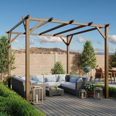 Pergola en bois 3x3 pour extérieur et jardins Couleur Noyer en pin massif imprégné en autoclave