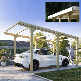 Pergola en bois 3x5 CarPort abri voiture complet avec bâche PVC anti-grêle