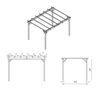 Pergola en bois 3x4 pour extérieur et jardin en bois de conifère imprégné en autoclave