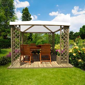 Tonnelle de jardin en bois rouge GT avec couverture en PVC 300 x 300 cm