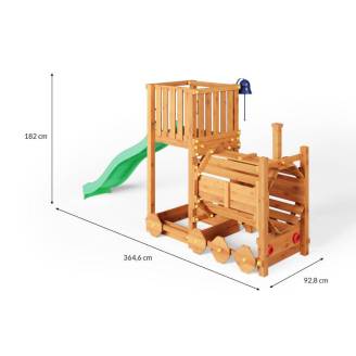 Train Aire de Jeux en Bois Fungoo Loco avec Toboggan Couleur Teck