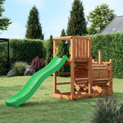 Train Aire de Jeux en Bois Fungoo Loco avec Toboggan Couleur Teck