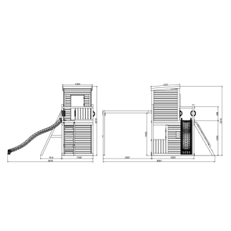 Maison de Jeux en Bois Fungoo Lofter 2S avec Toboggan, Deux Balançoires et Mur d'Escalade