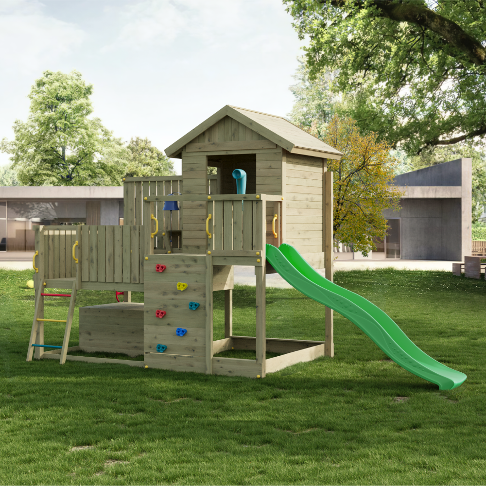 Cabane en bois pour enfants avec toboggan – Aire de jeux de jardin Fungoo Sweet House