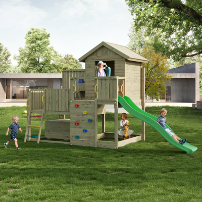 Cabane en bois pour enfants avec toboggan – Aire de jeux de jardin Fungoo Sweet House