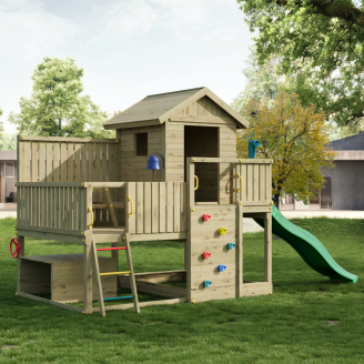 Cabane en bois pour enfants avec toboggan – Aire de jeux de jardin Fungoo Sweet House